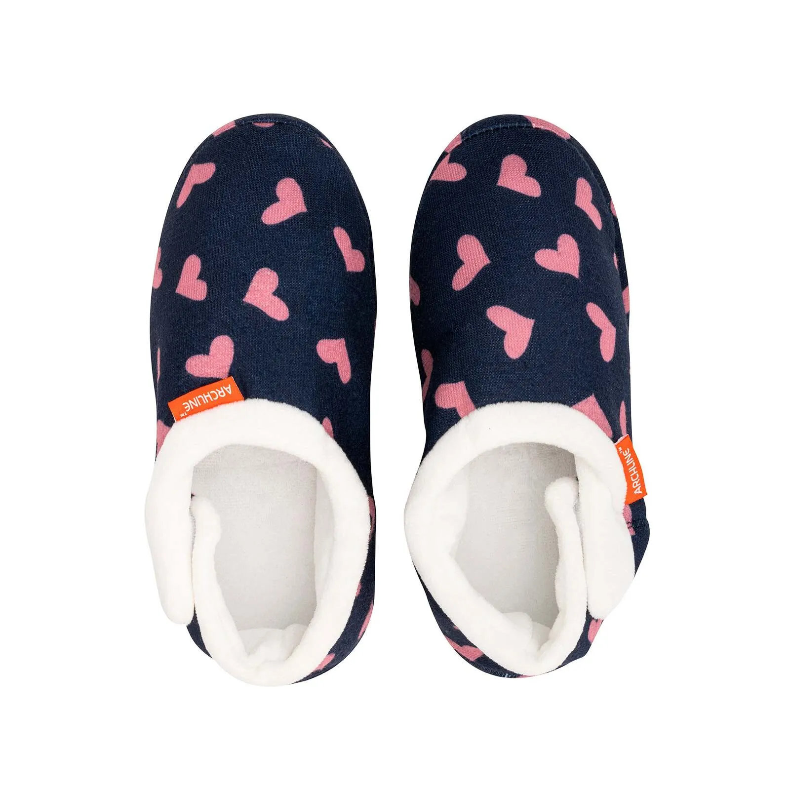 ARCHLINE Orthotic Slippers CLOSED Arch Scuffs Moccasins Pain Relief in Navy Hearts - EUR43