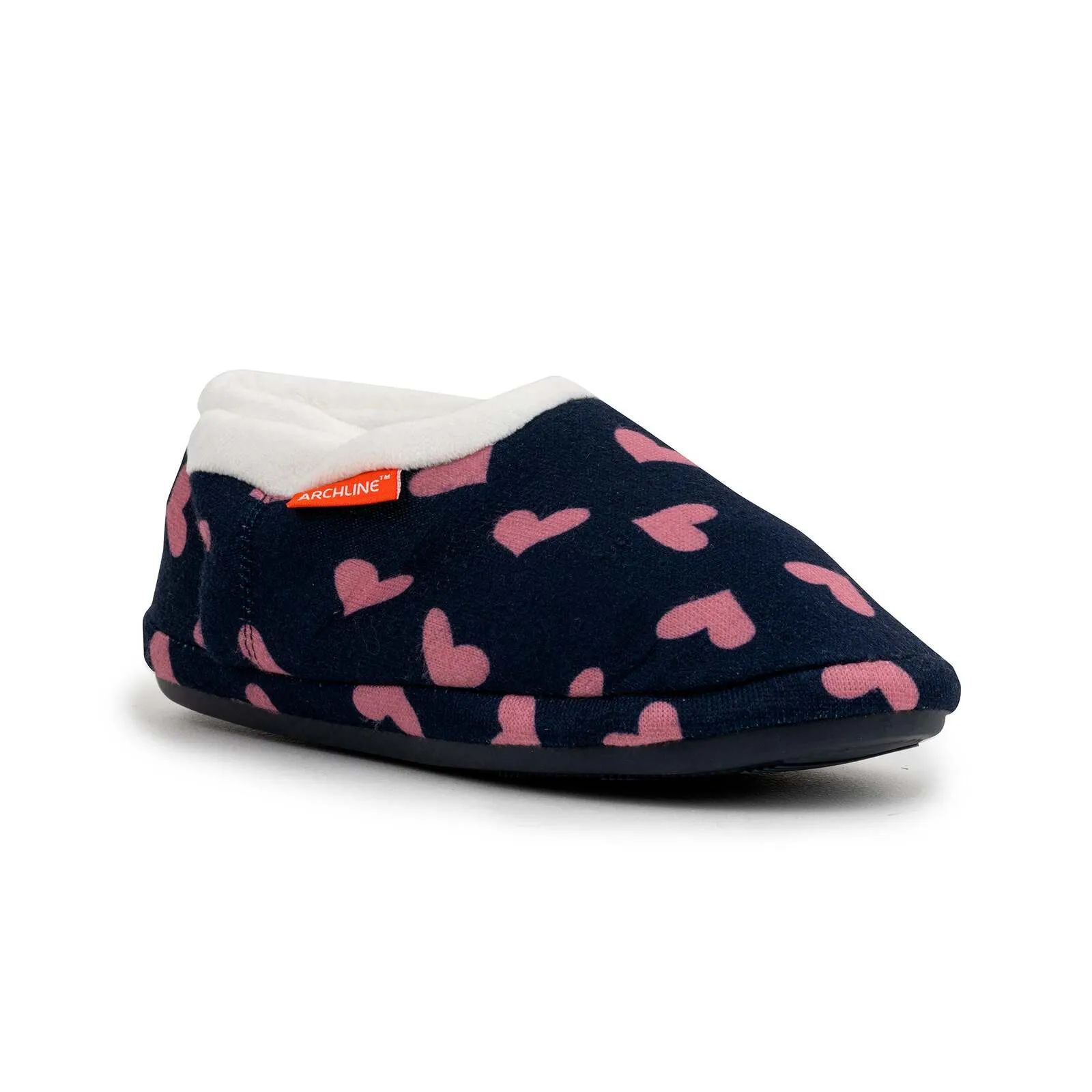ARCHLINE Orthotic Slippers CLOSED Arch Scuffs Moccasins Pain Relief in Navy Hearts - EUR43