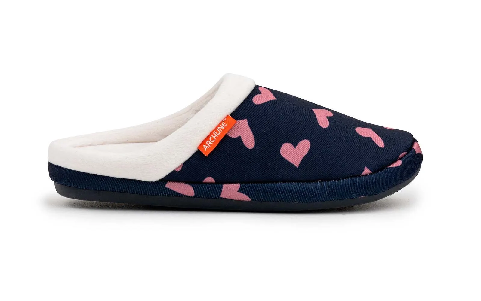 ARCHLINE Orthotic Slippers Slip On Scuffs Pain Relief Moccasins - Navy with Hearts - EUR 43 (Womens US 12)