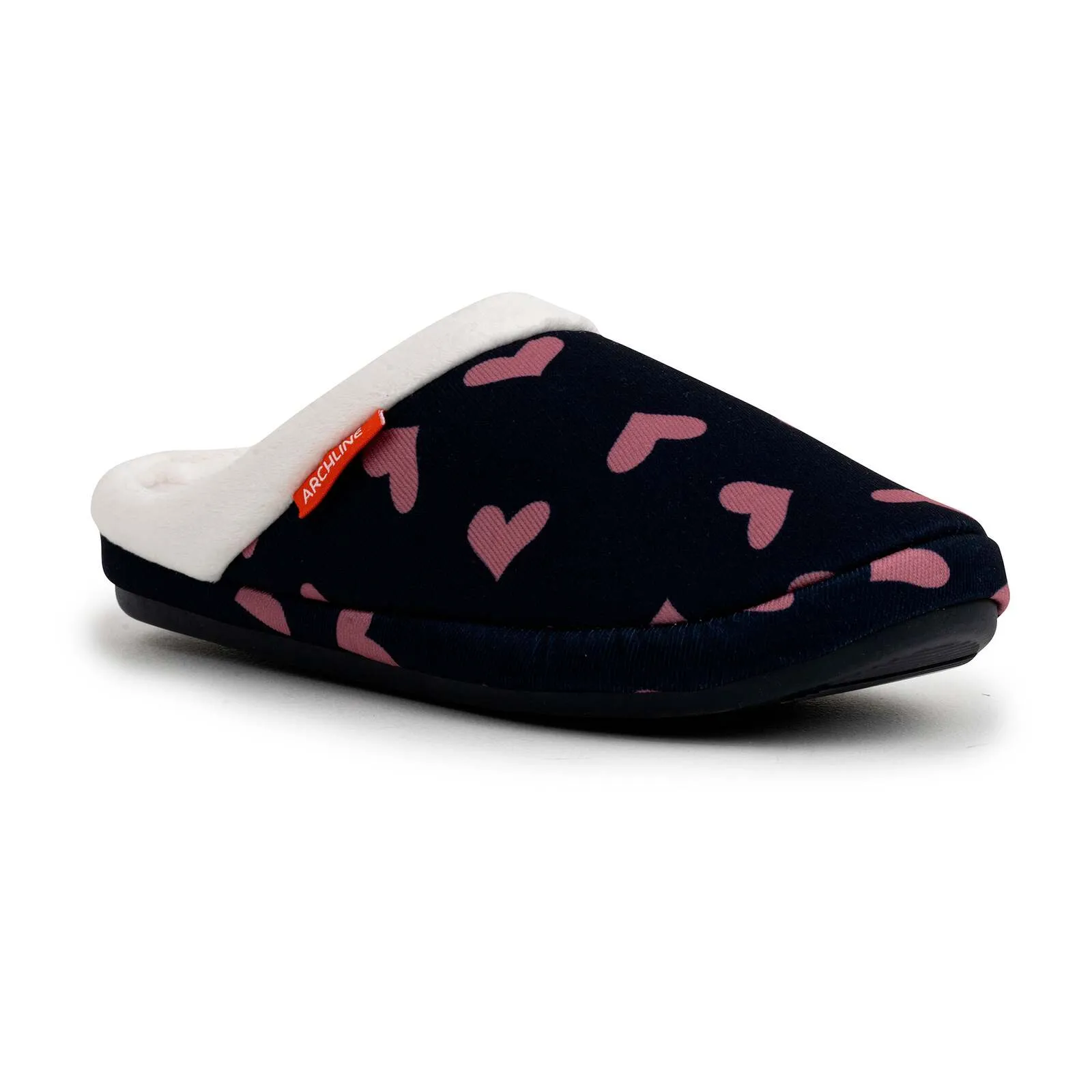 ARCHLINE Orthotic Slippers Slip On Scuffs Pain Relief Moccasins - Navy with Hearts - EUR 43 (Womens US 12)
