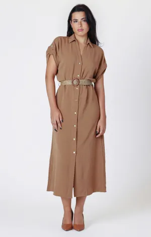 Belted Shirt Dress - Bronze