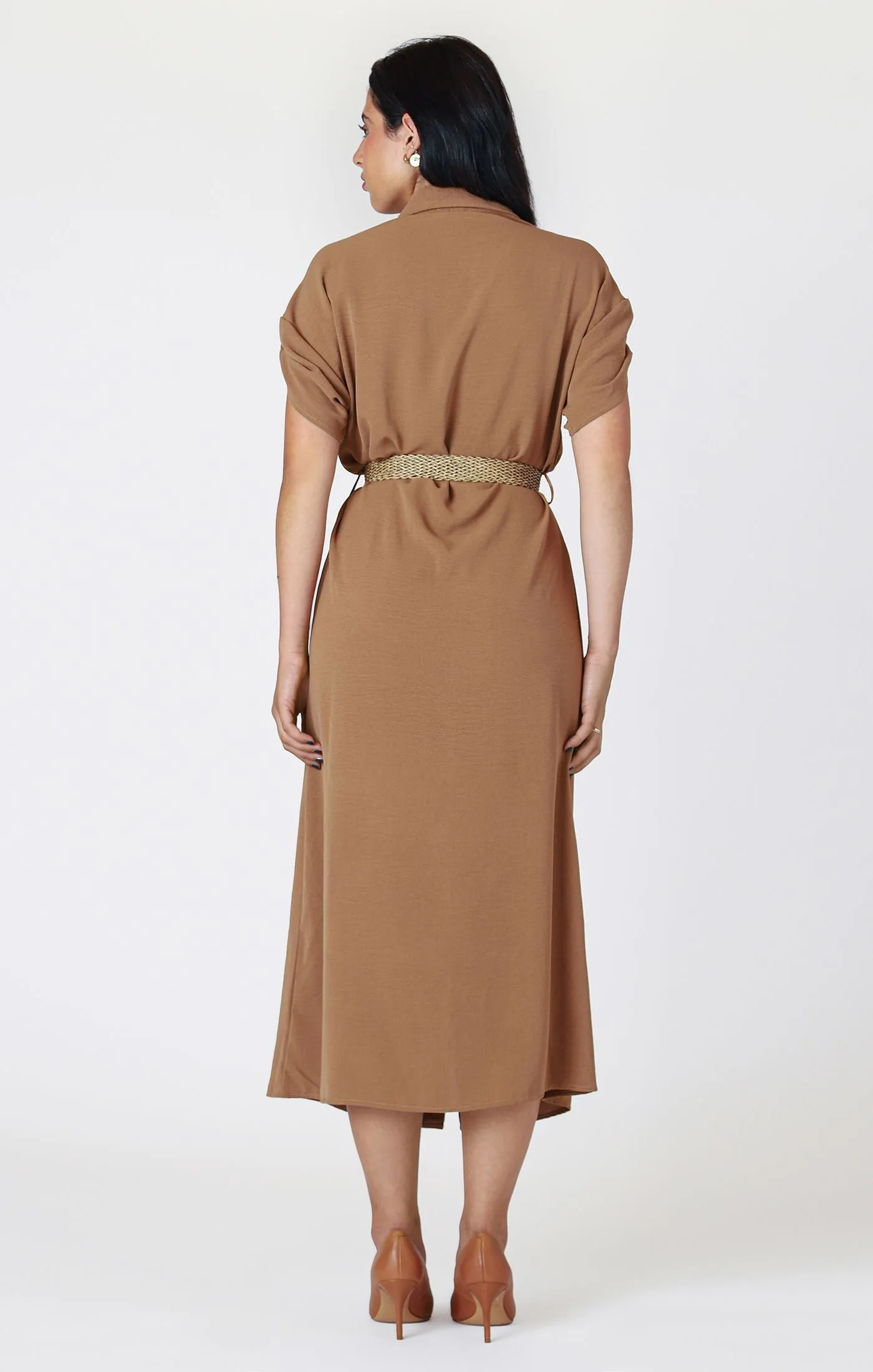 Belted Shirt Dress - Bronze