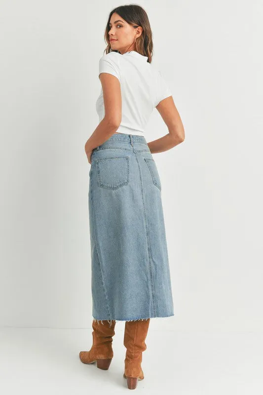 Criss Cross Denim Midi Skirt