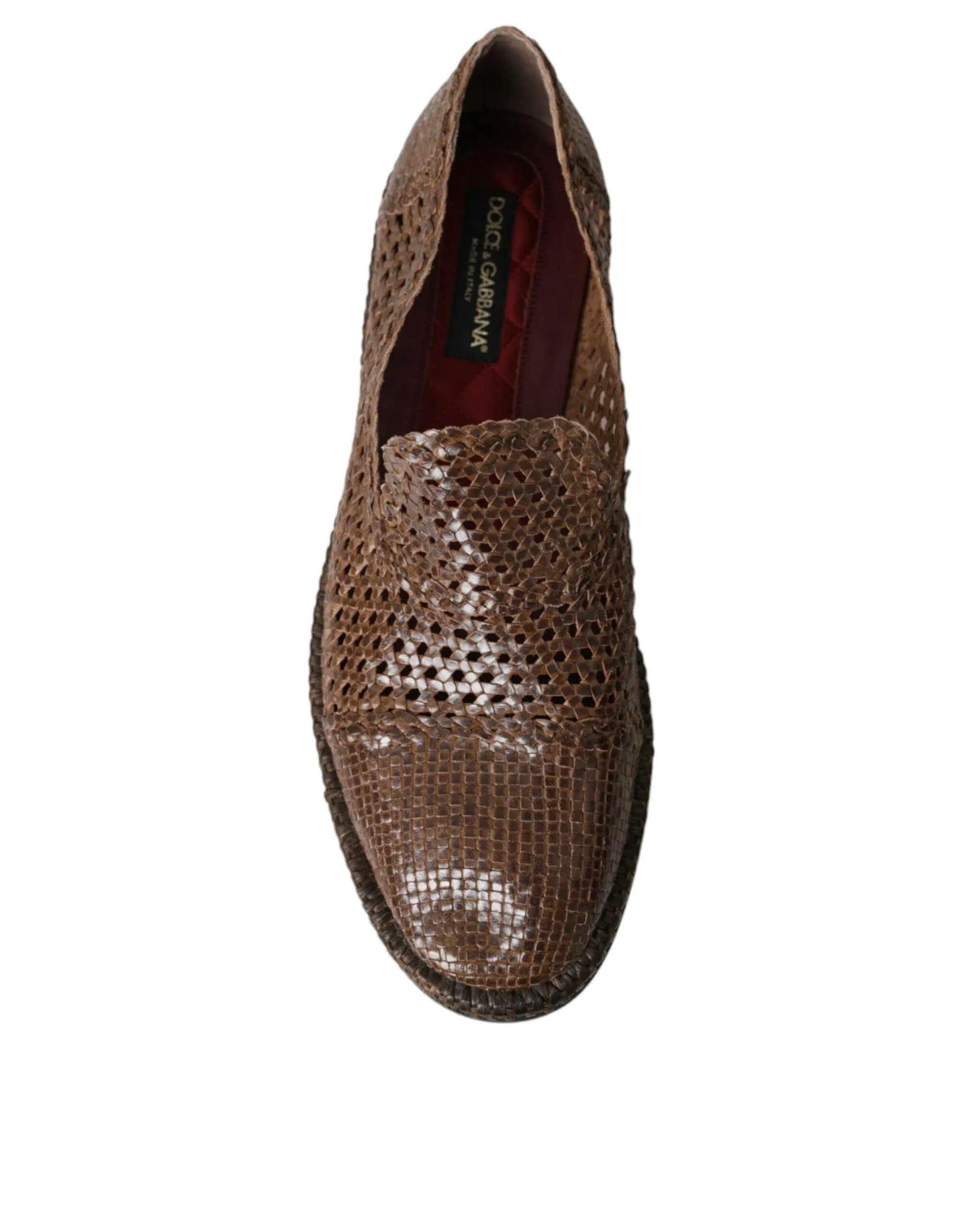 Dolce & Gabbana Brown Woven Leather Loafers Casual Sko