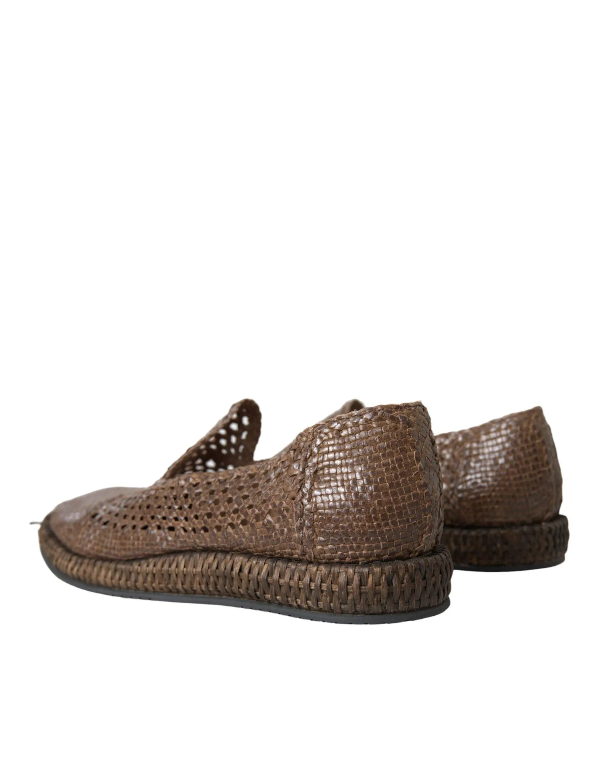 Dolce & Gabbana Brown Woven Leather Loafers Casual Sko