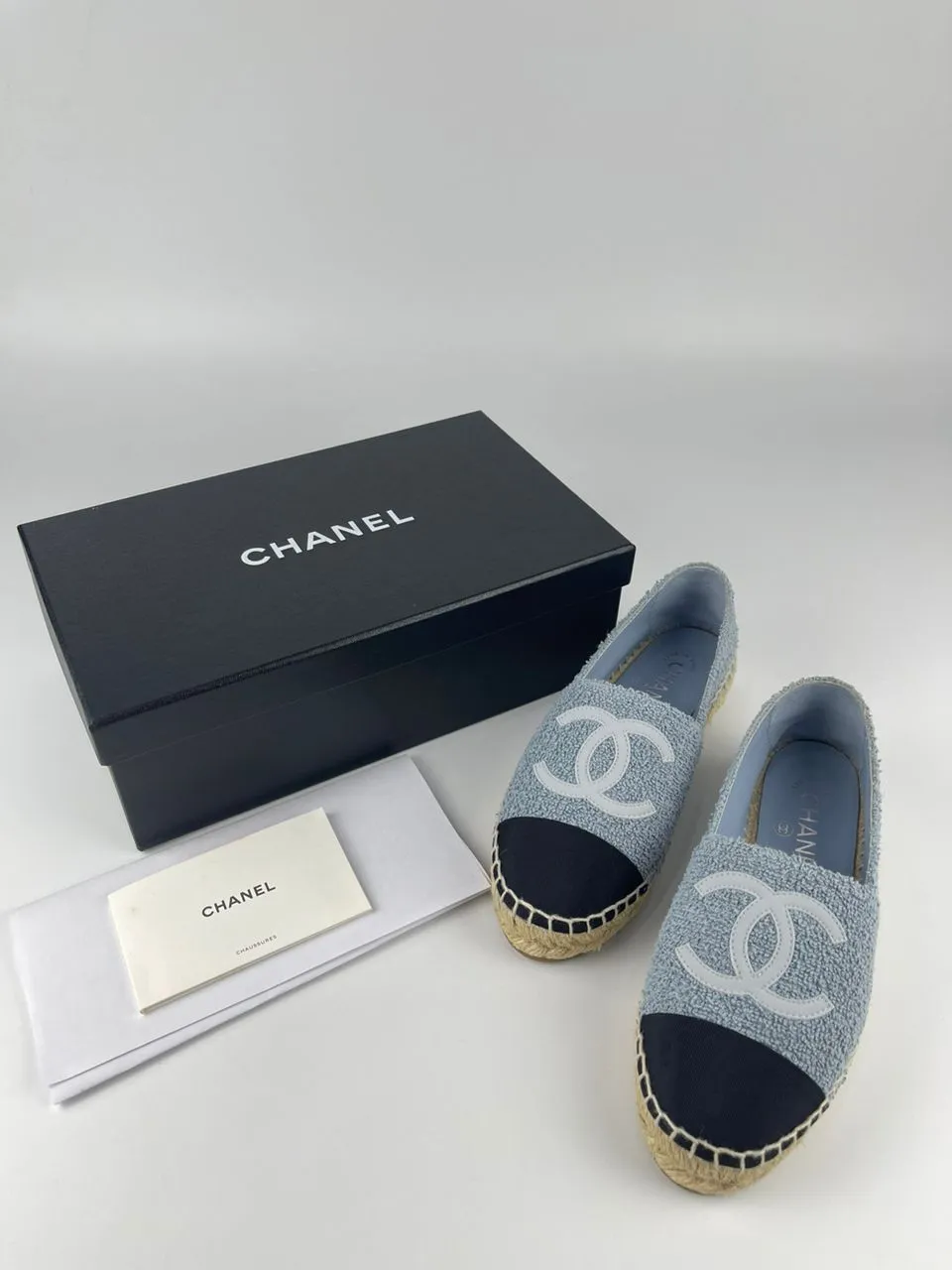 Espadrilles Fabric & Grosgrain Blue, Light Gray & Black Size 36