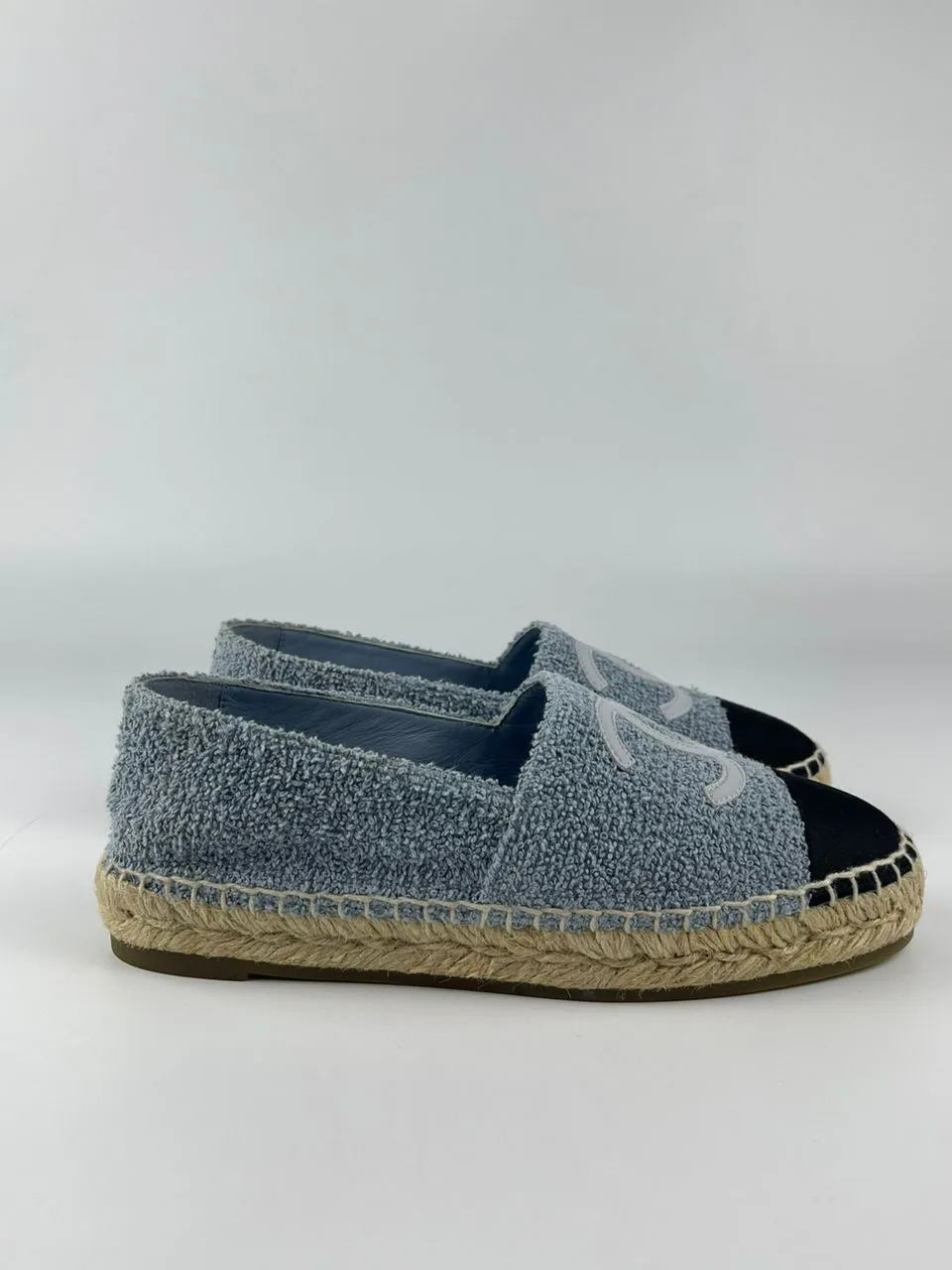 Espadrilles Fabric & Grosgrain Blue, Light Gray & Black Size 36