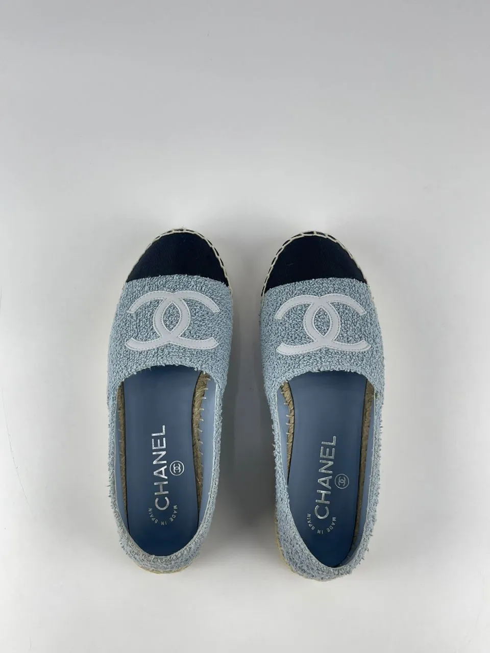 Espadrilles Fabric & Grosgrain Blue, Light Gray & Black Size 36