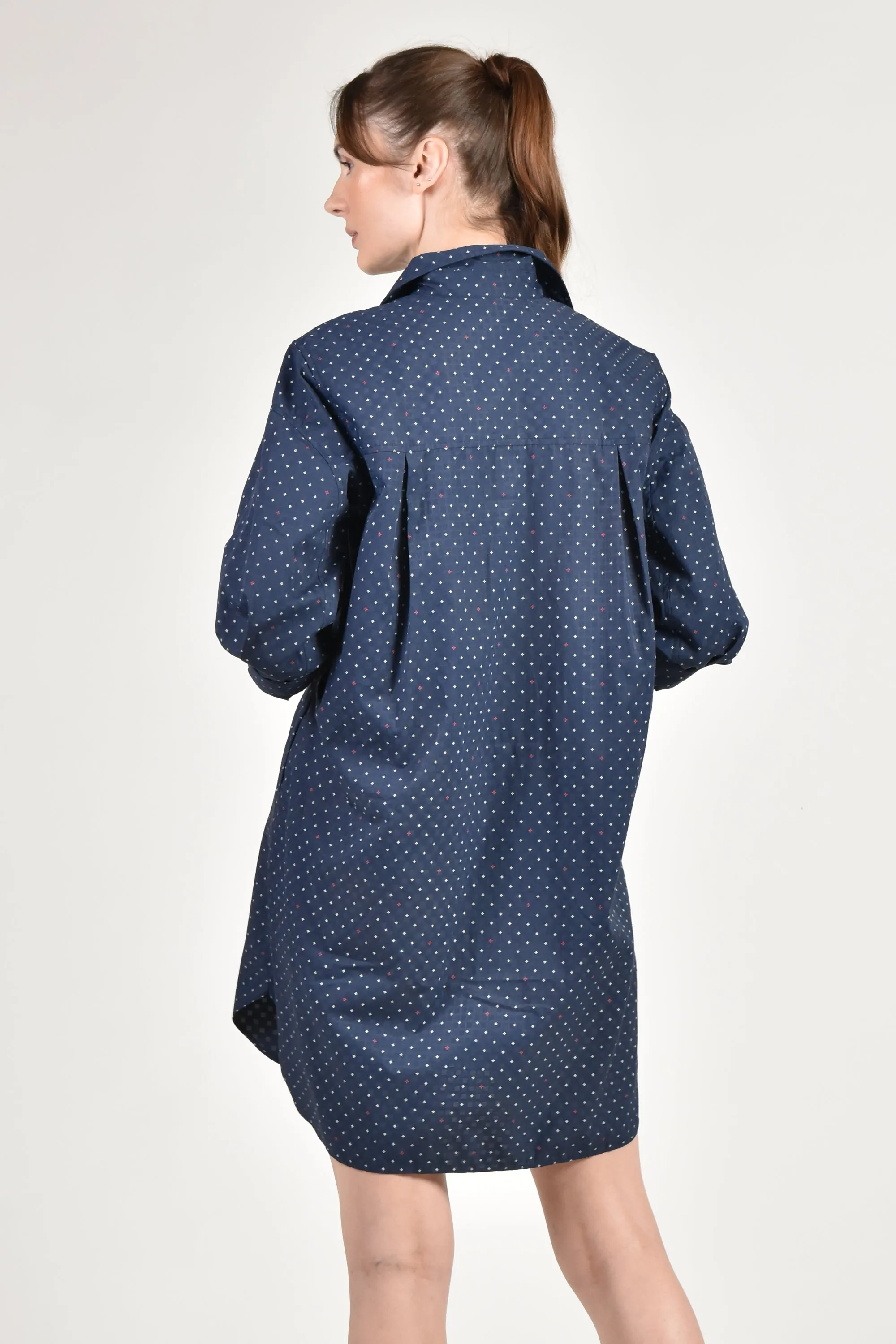 NEVILL Shirtdress with Pleat Detail (Dotted Navy)