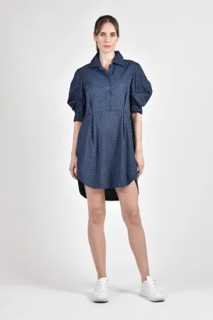 NEVILL Shirtdress with Pleat Detail (Dotted Navy)