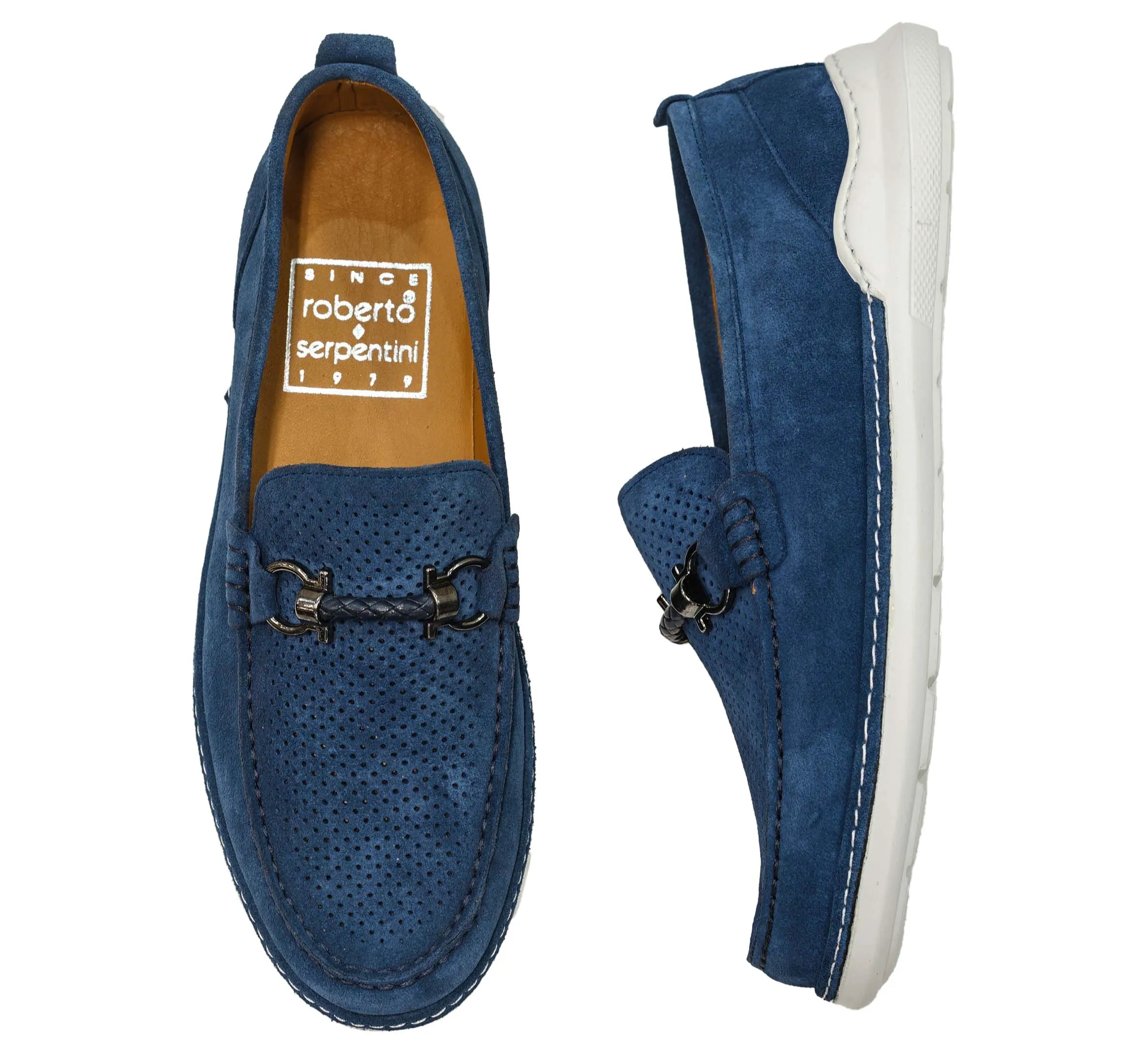 Roberto Serpentini Men's Blue Suede Perforated Moccasin 1808 40% off