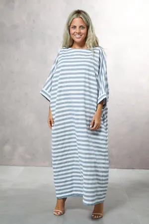 Striped Cotton Kaftan Dress With Side Pockets